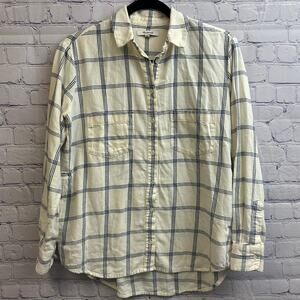 Madewell Flannel Sunday Shirt Windowpane Size XS Blue Cream Casual Comfy